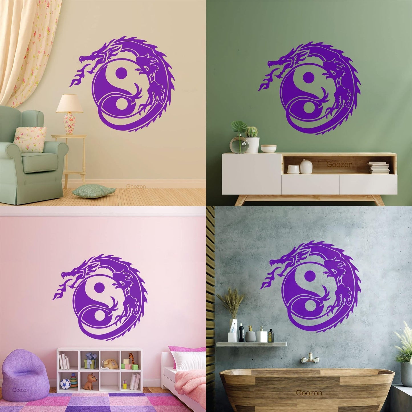 Wall Decals Zen Yin Yang Symbol Asian Dragon Fantasy Do Not Damage The Wall Surface