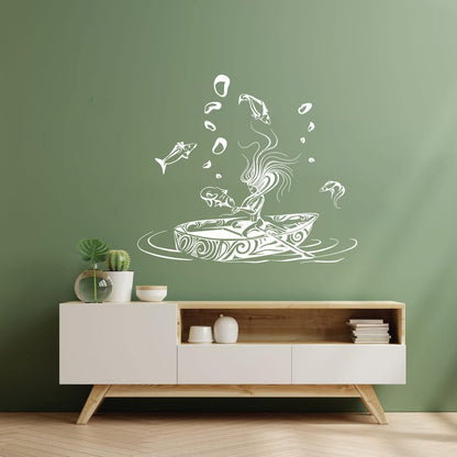 Vinyl Art Sticker Girl Fantasy Fish Dream Fairtale Water Boat Can Modify And Add Information