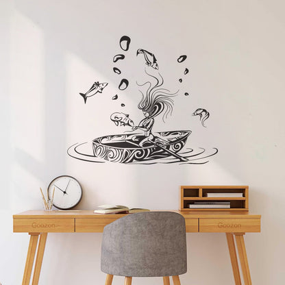 Vinyl Art Sticker Girl Fantasy Fish Dream Fairtale Water Boat Can Modify And Add Information