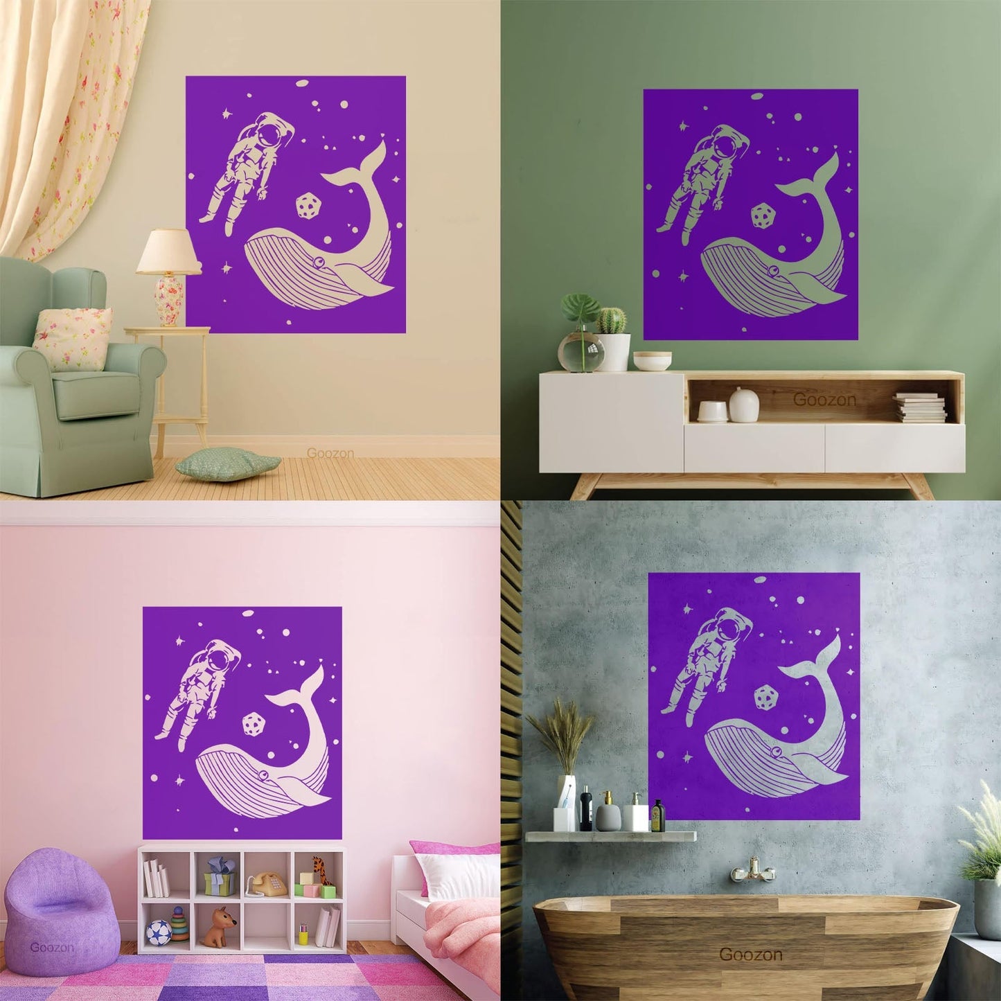 Vinyl Wall Decals Space Astronaut Kids Whale Fish Fantasy Removable Without Leaving Glue