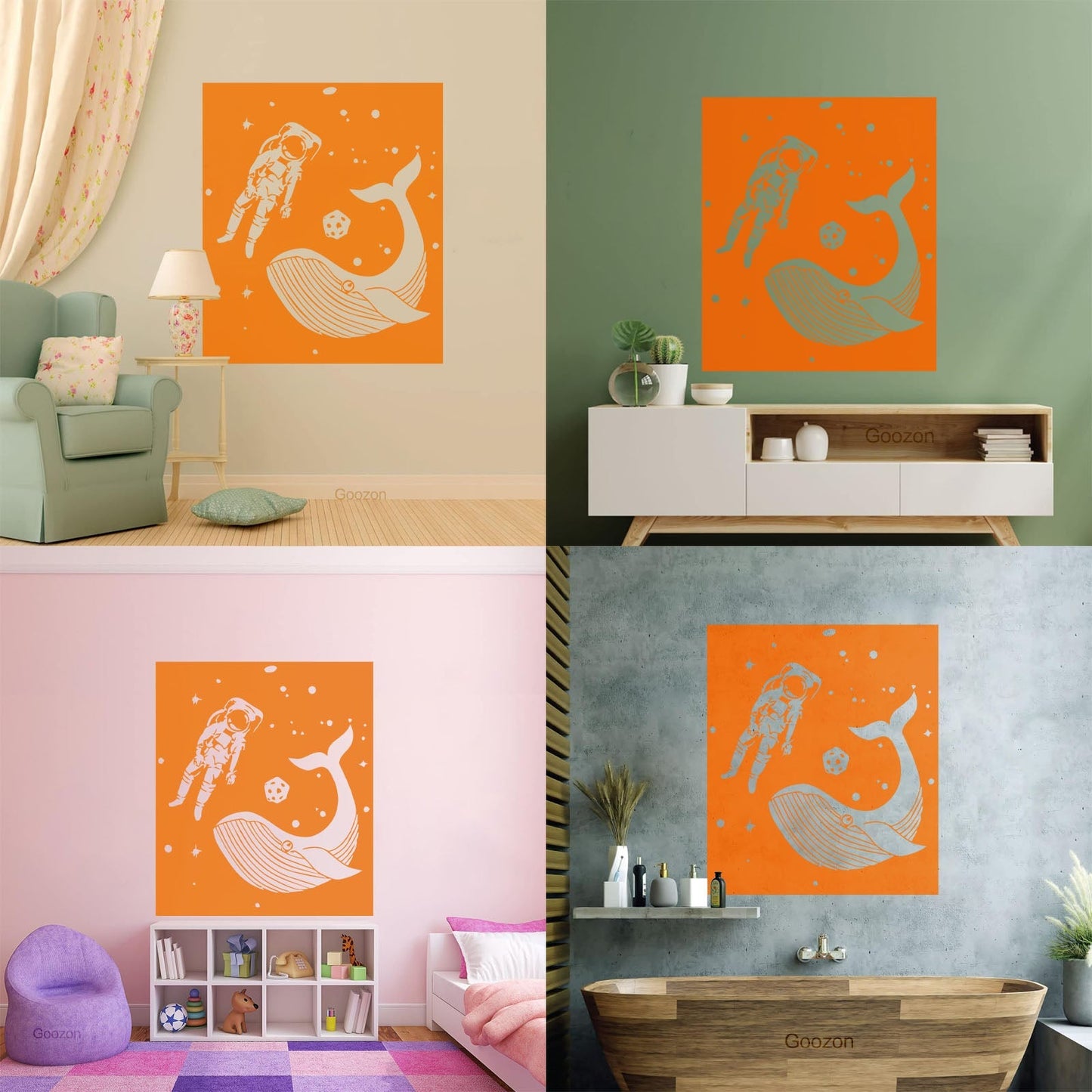 Vinyl Wall Decals Space Astronaut Kids Whale Fish Fantasy Removable Without Leaving Glue