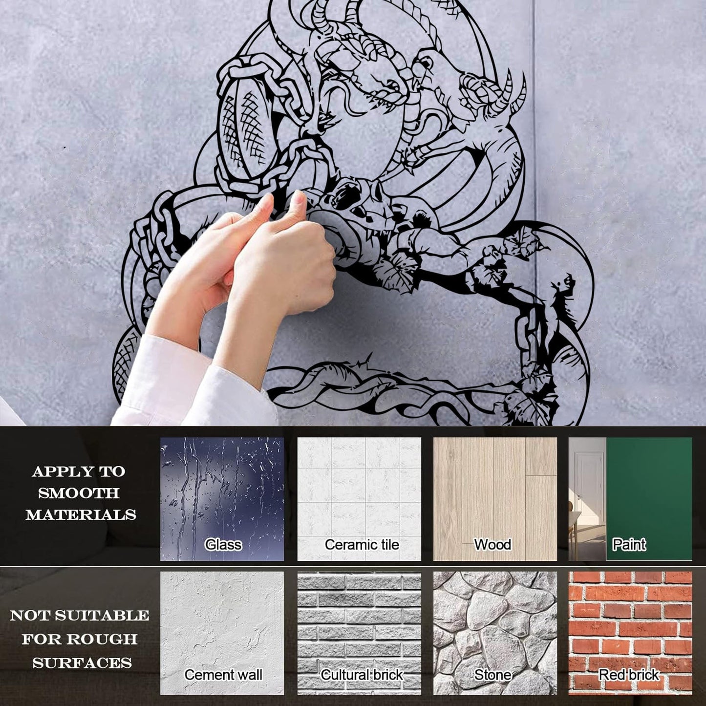 Engraving Decals Two Dragon Skull Snake Fighting Fantasy Lizard Self Adhesive