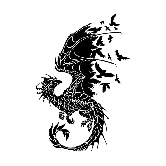 Wall Vinyl Sticker Decor Dragon Birds Fantasy Fairytale Gothic Abstract Equipped With Transfer Film Kit
