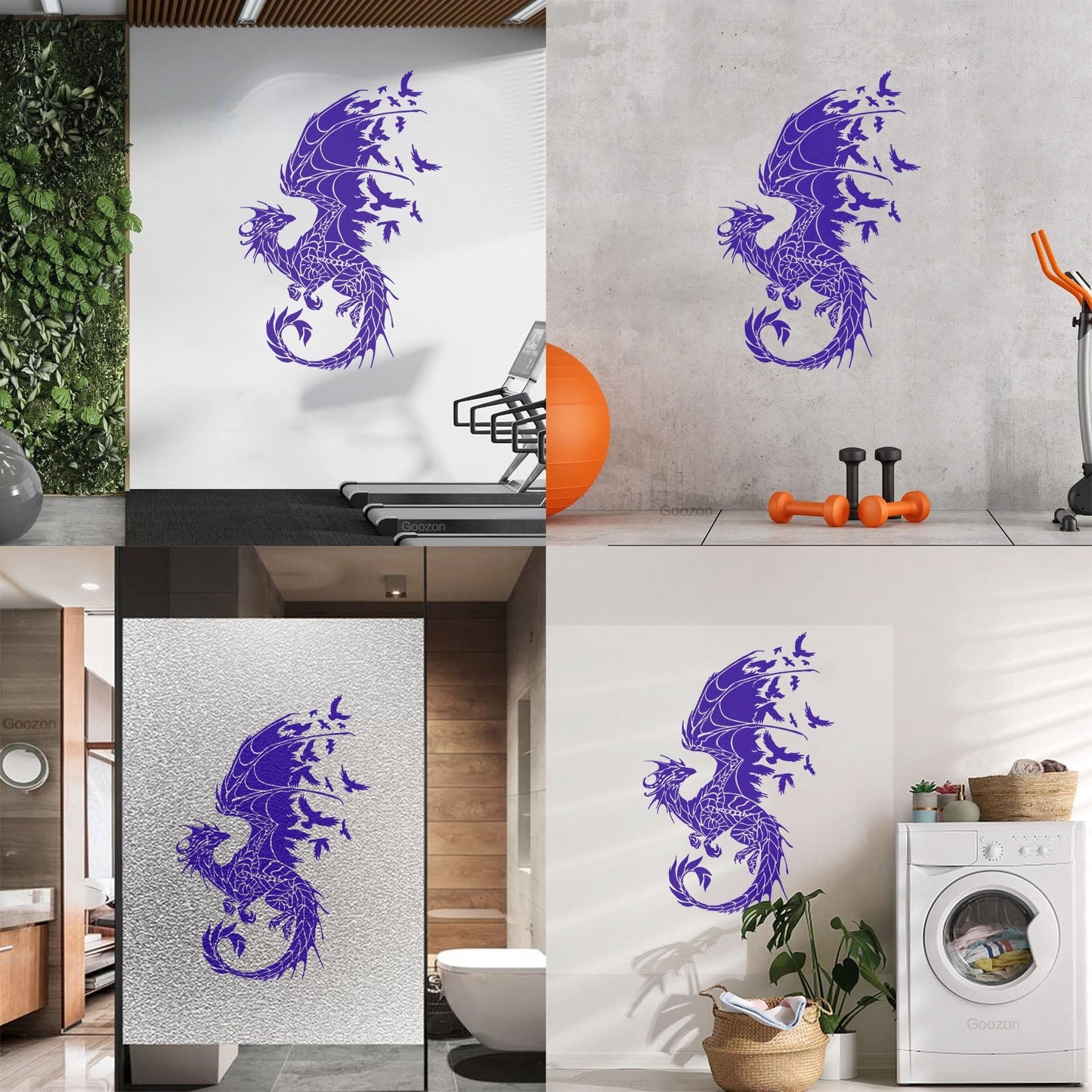 Wall Vinyl Sticker Decor Dragon Birds Fantasy Fairytale Gothic Abstract Equipped With Transfer Film Kit