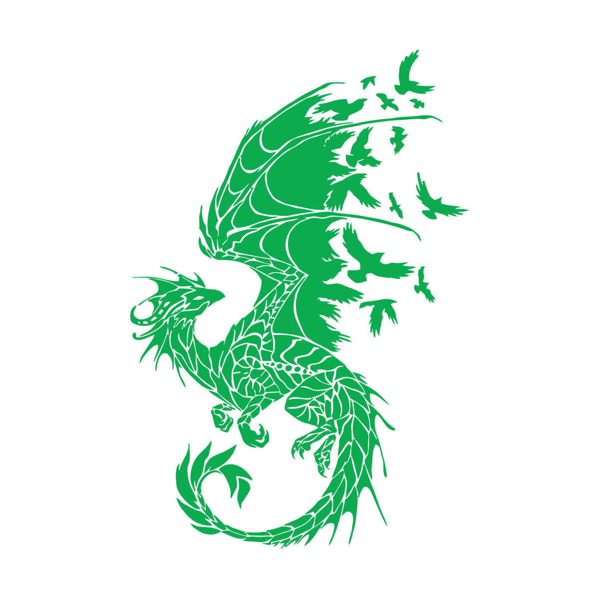 Wall Vinyl Sticker Decor Dragon Birds Fantasy Fairytale Gothic Abstract Equipped With Transfer Film Kit