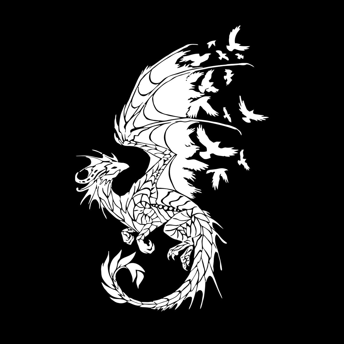 Wall Vinyl Sticker Decor Dragon Birds Fantasy Fairytale Gothic Abstract Equipped With Transfer Film Kit