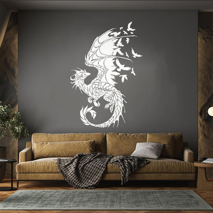 Wall Vinyl Sticker Decor Dragon Birds Fantasy Fairytale Gothic Abstract Equipped With Transfer Film Kit