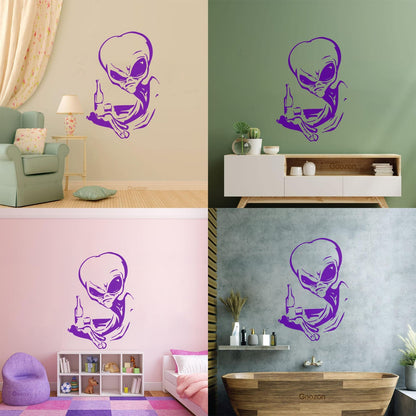 Wall Stickers Drinking Alien Ufo Space Fantasy Drinking Art Mural Painting