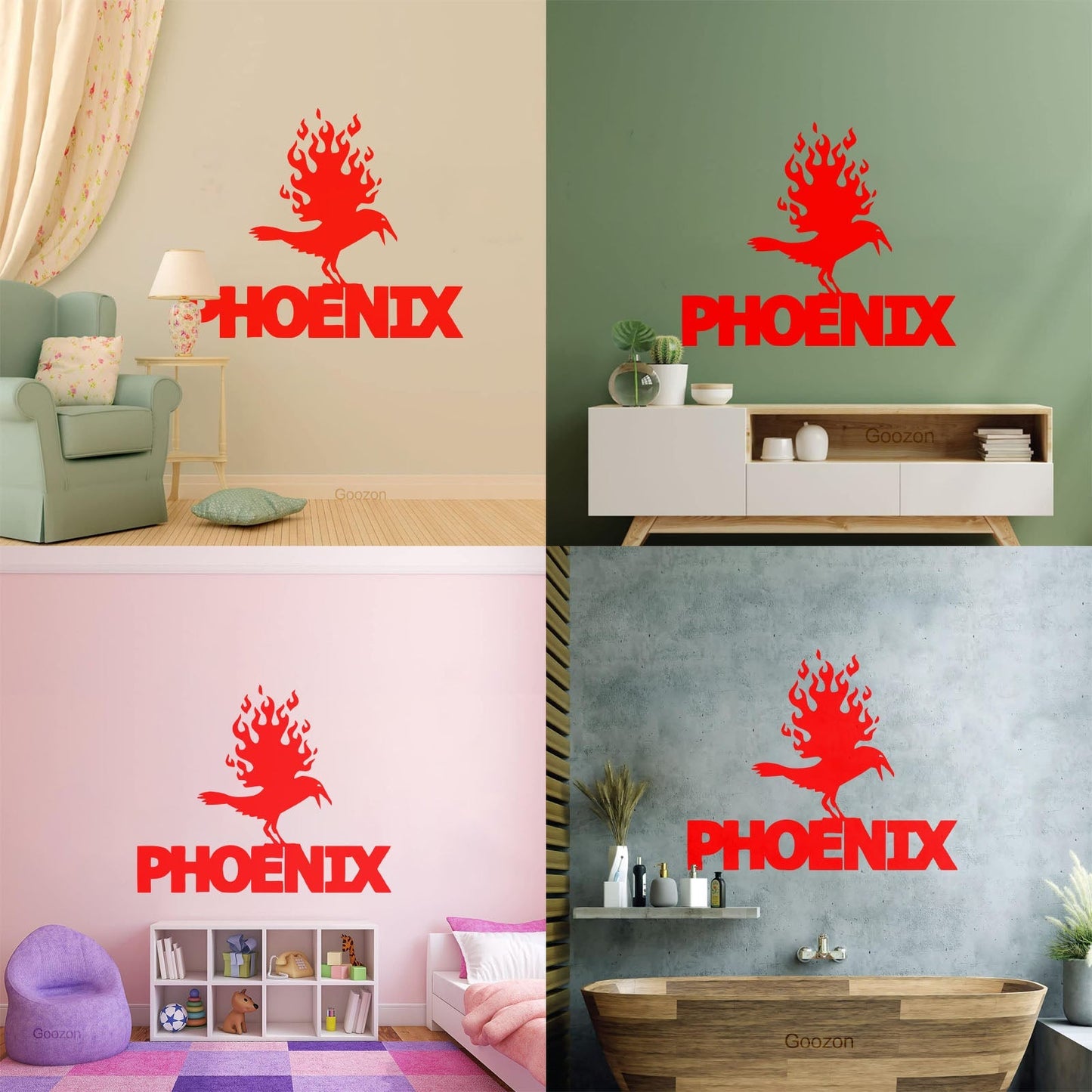 Wall Stickers Paster Paper Phoenix Fire Bird Mythical Fantasy Removable Without Leaving Glue