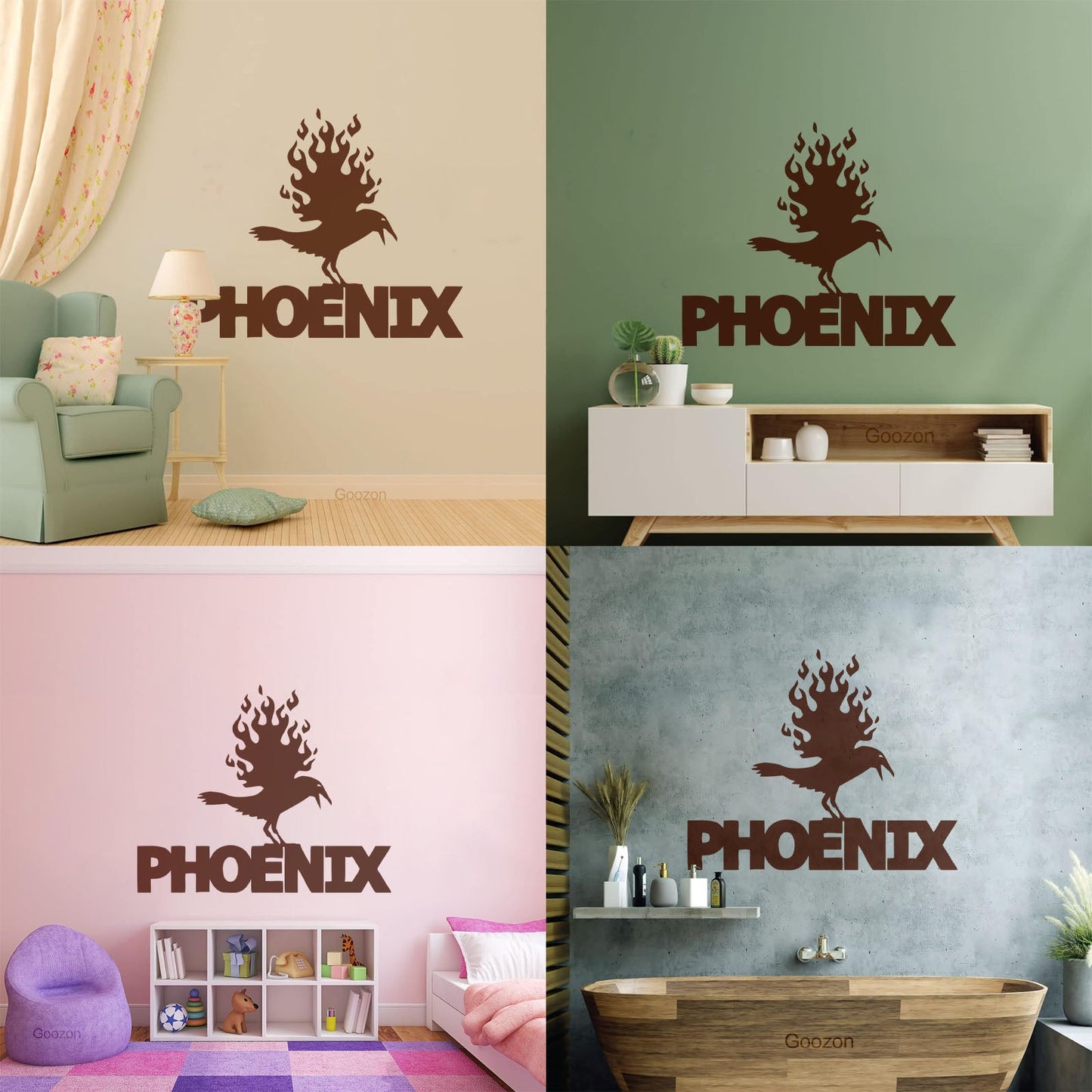 Wall Stickers Paster Paper Phoenix Fire Bird Mythical Fantasy Removable Without Leaving Glue