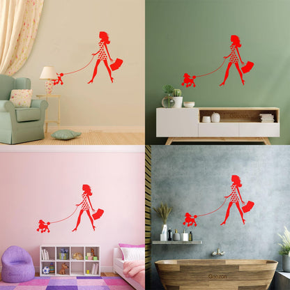 Engraving Stickers Appeal Girl With Dog Pet Fancy Fashion Multi Color Selection