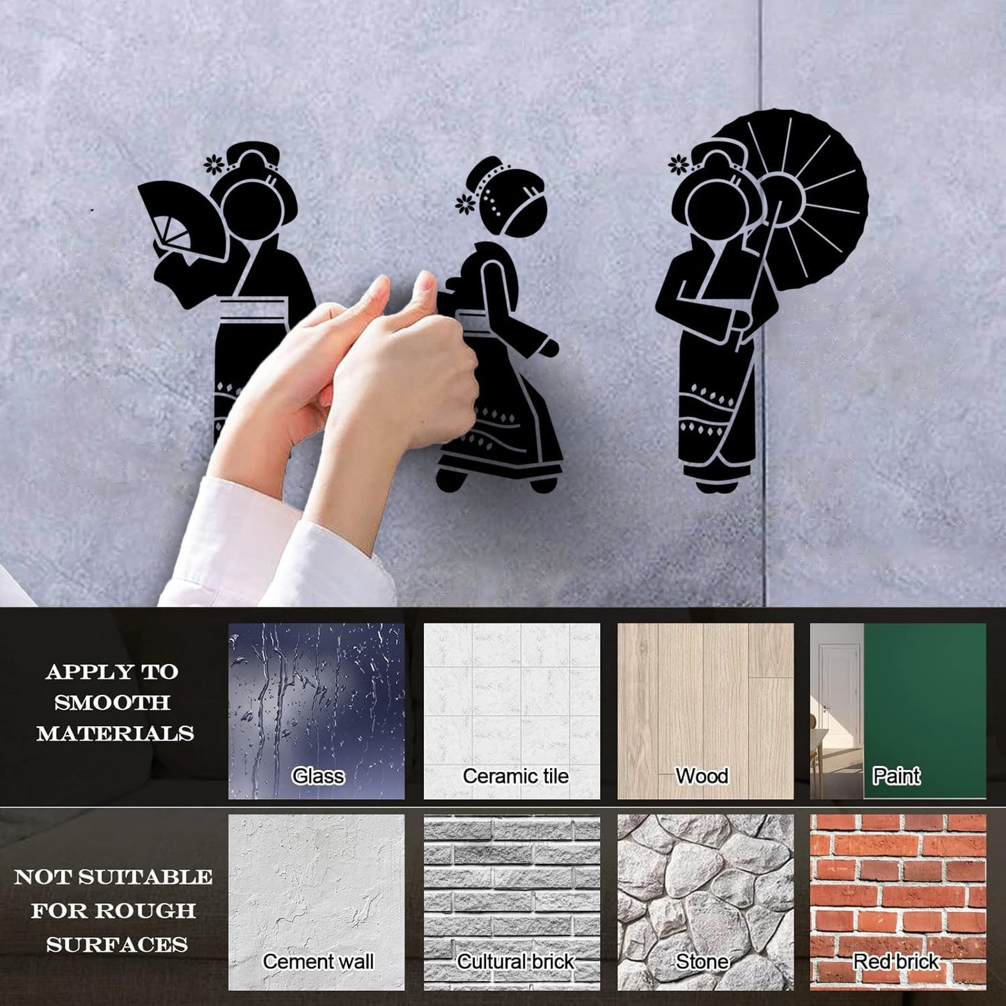 Wall Decals Pvc Geisha Beautiful Japan Woman Collection Easy Installation