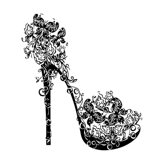 High Heel Shoe Butterflies Swirls Flower Fashion Wall Decals Paster Paper Multiple Size Options