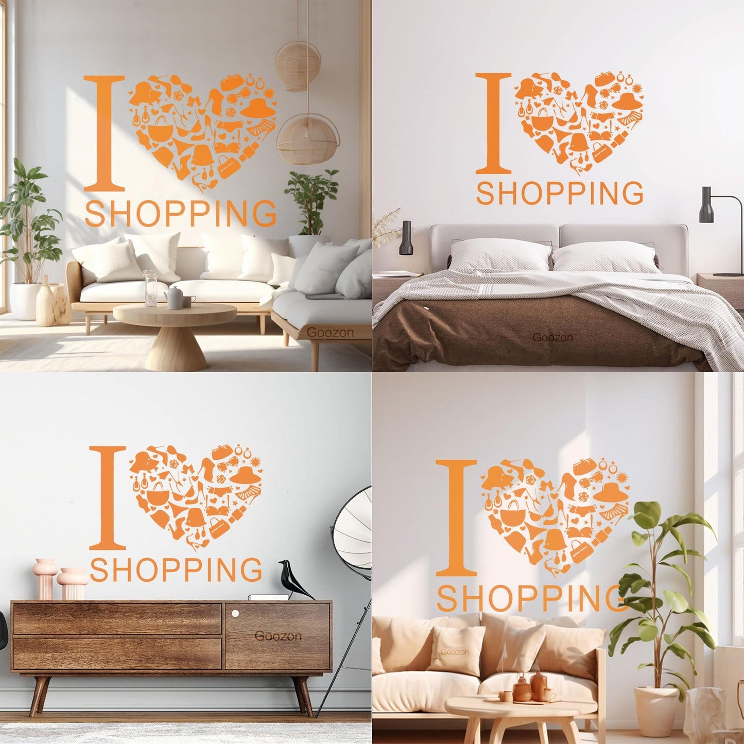 Vinyl Wall Stickers I Love Heart Shopping Shoes Fashion Waterproof