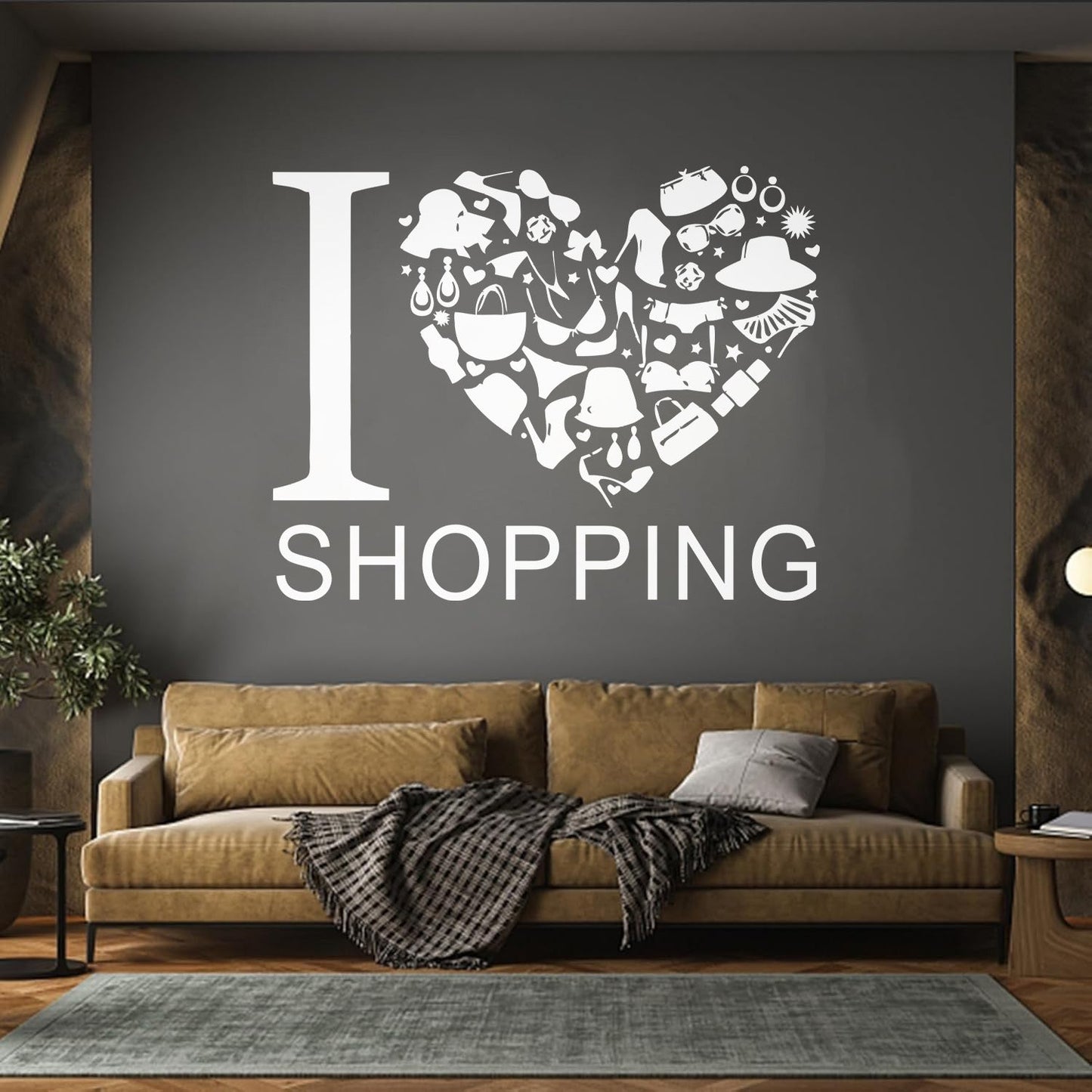 Vinyl Wall Stickers I Love Heart Shopping Shoes Fashion Waterproof
