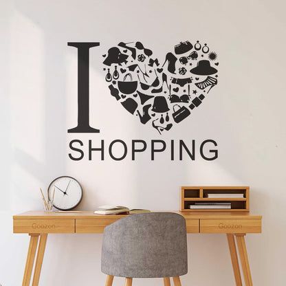 Vinyl Wall Stickers I Love Heart Shopping Shoes Fashion Waterproof