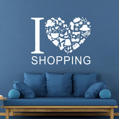 Vinyl Wall Stickers I Love Heart Shopping Shoes Fashion Waterproof