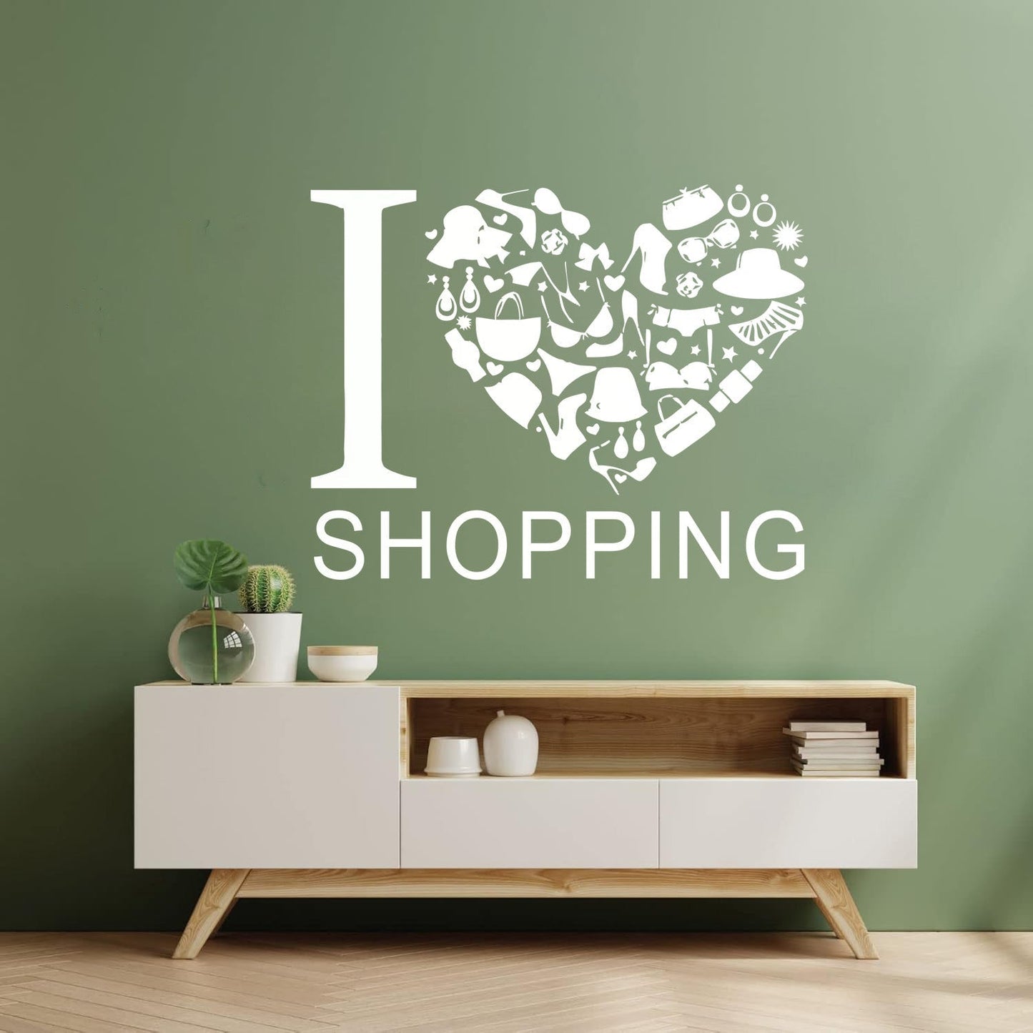 Vinyl Wall Stickers I Love Heart Shopping Shoes Fashion Waterproof