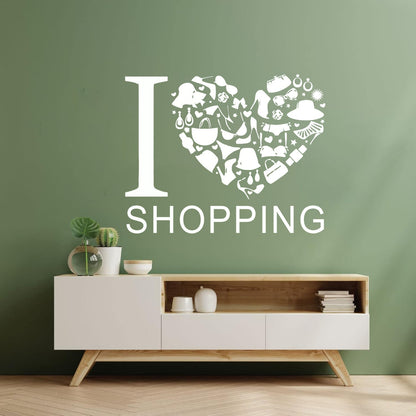 Vinyl Wall Stickers I Love Heart Shopping Shoes Fashion Waterproof