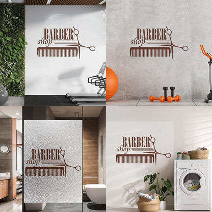 Lettering Decals Barber Shop Badges Tools Hair Salon Sign Self Adhesive