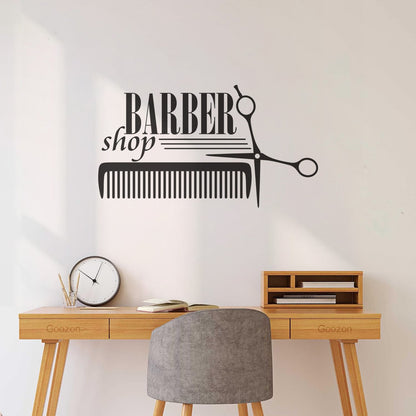Lettering Decals Barber Shop Badges Tools Hair Salon Sign Self Adhesive
