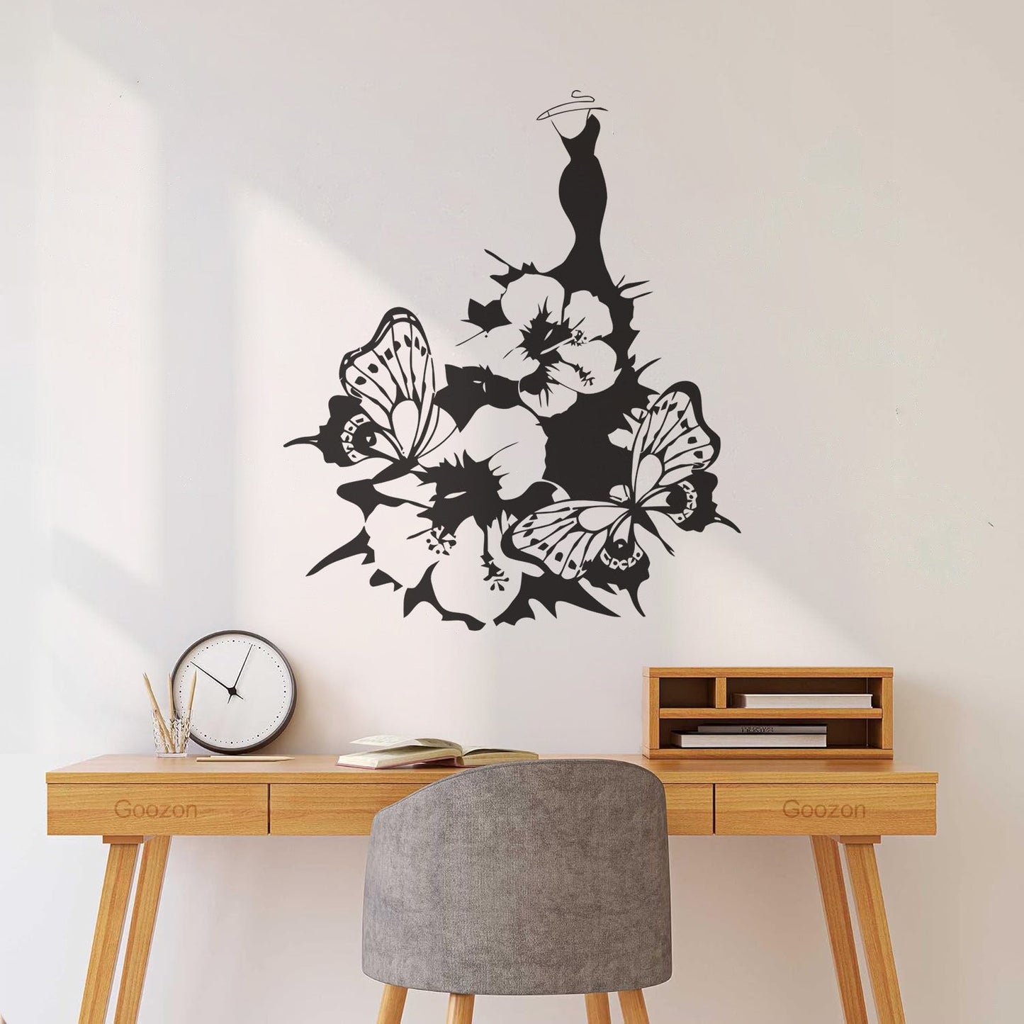 Wall Decals Pvc Women'S Dress Fashion Flower Butterfly Girl Do Not Damage The Wall Surface