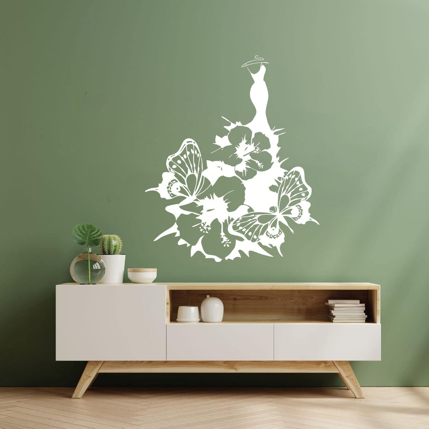 Wall Decals Pvc Women'S Dress Fashion Flower Butterfly Girl Do Not Damage The Wall Surface