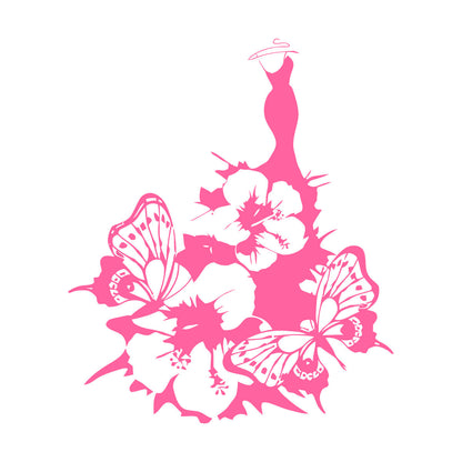 Wall Decals Pvc Women'S Dress Fashion Flower Butterfly Girl Do Not Damage The Wall Surface