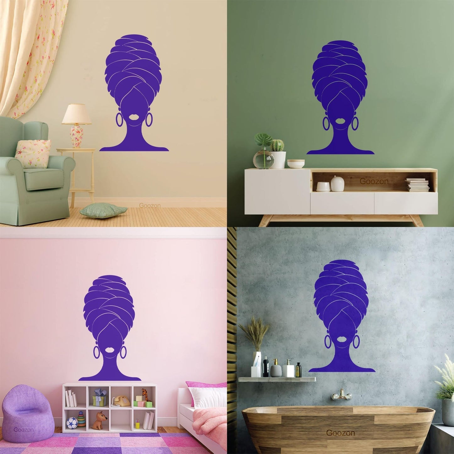 Lettering Stickers Abstract African Woman Turban Lady Multi Color Selection