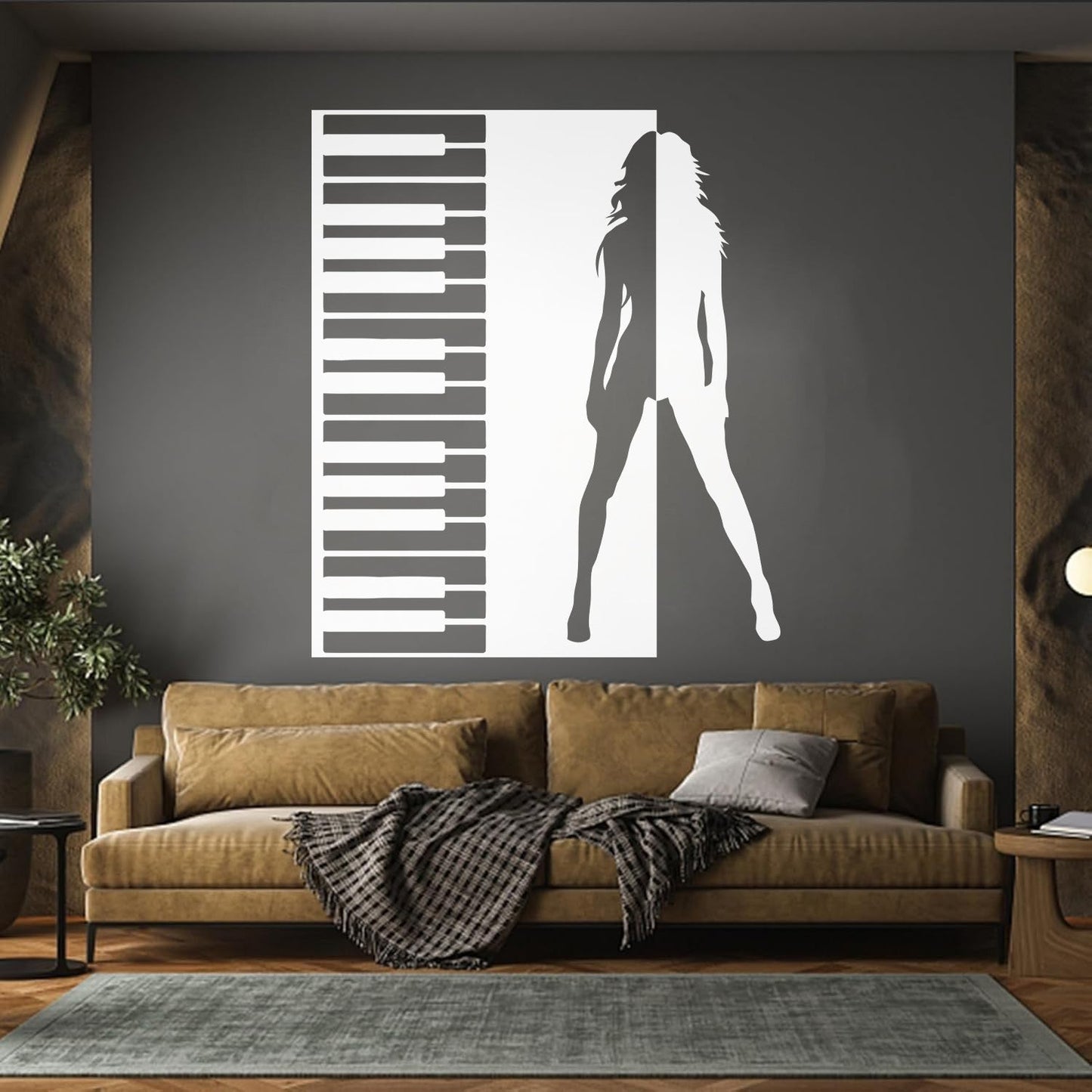 Wall Stickers Beautiful Girl Figure Piano Music Wall Beautification
