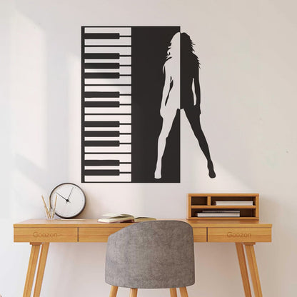 Wall Stickers Beautiful Girl Figure Piano Music Wall Beautification