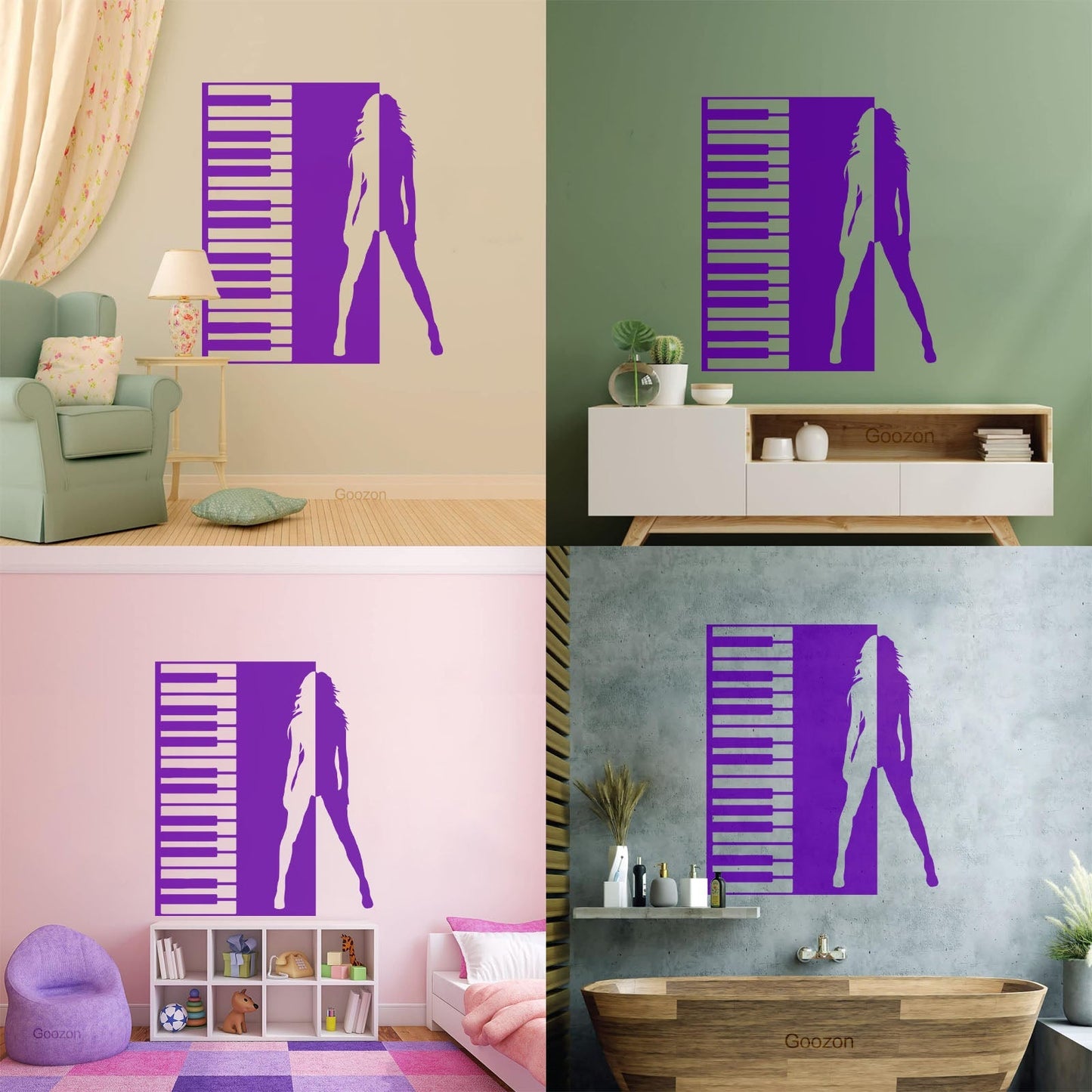 Wall Stickers Beautiful Girl Figure Piano Music Wall Beautification