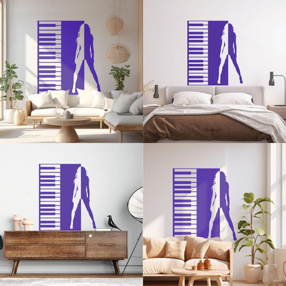 Wall Stickers Beautiful Girl Figure Piano Music Wall Beautification