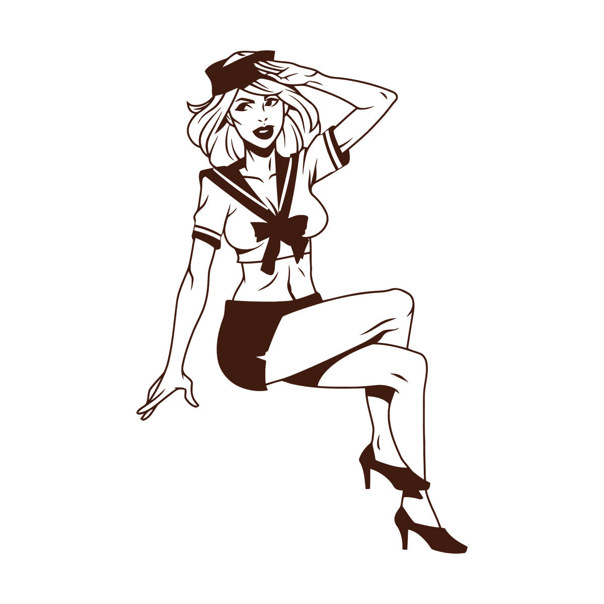 Engraving Stickers Beauty Appeal Girl Pin Up Sailor Marine Style Wall Beautification