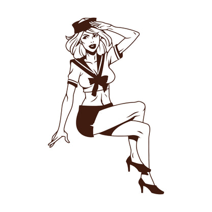 Engraving Stickers Beauty Appeal Girl Pin Up Sailor Marine Style Wall Beautification