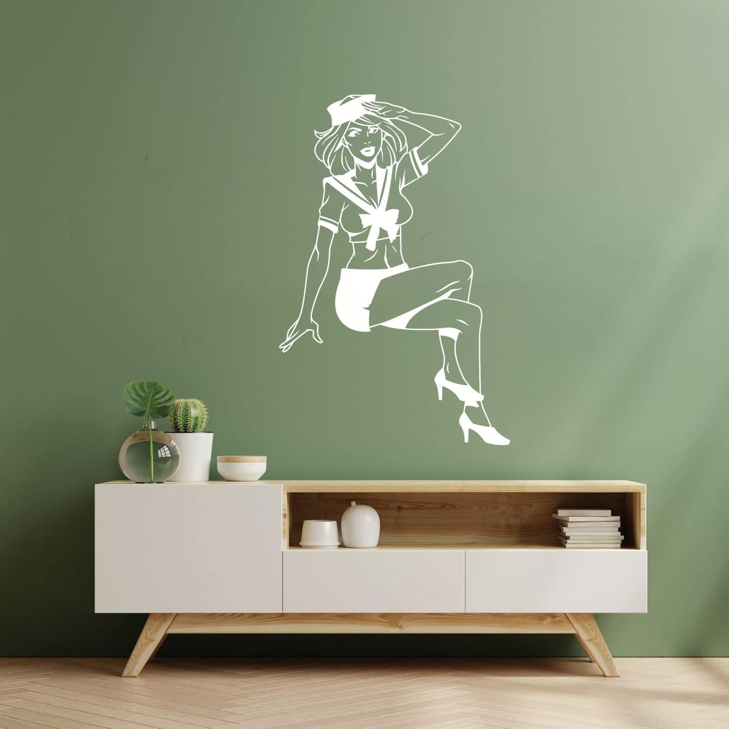 Engraving Stickers Beauty Appeal Girl Pin Up Sailor Marine Style Wall Beautification