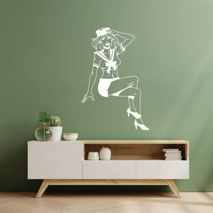 Engraving Stickers Beauty Appeal Girl Pin Up Sailor Marine Style Wall Beautification