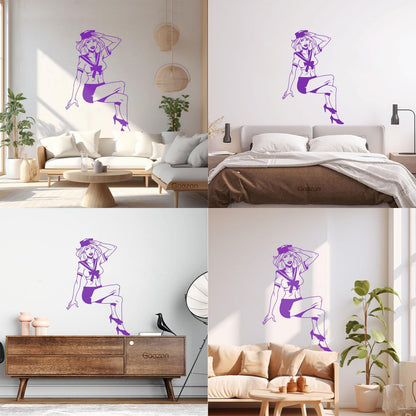 Engraving Stickers Beauty Appeal Girl Pin Up Sailor Marine Style Wall Beautification