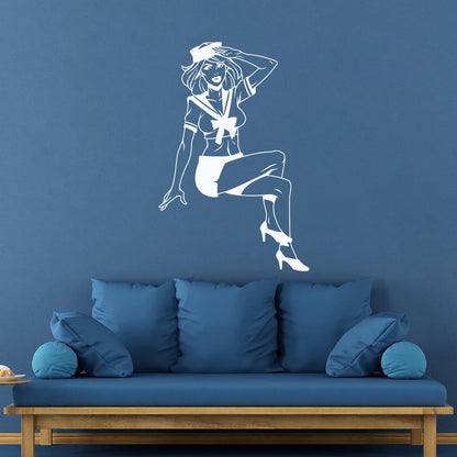 Engraving Stickers Beauty Appeal Girl Pin Up Sailor Marine Style Wall Beautification