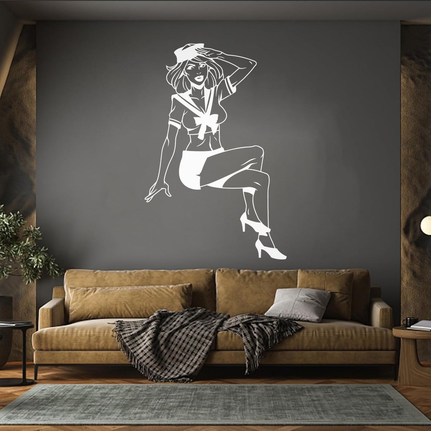 Engraving Stickers Beauty Appeal Girl Pin Up Sailor Marine Style Wall Beautification