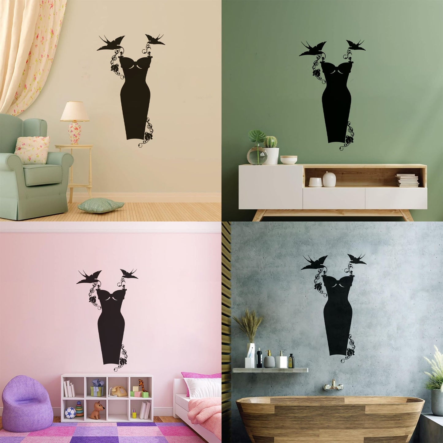 Wall Decals Paster Paper Black Dress Shop Fashion Clothes Shopping Store Decoration