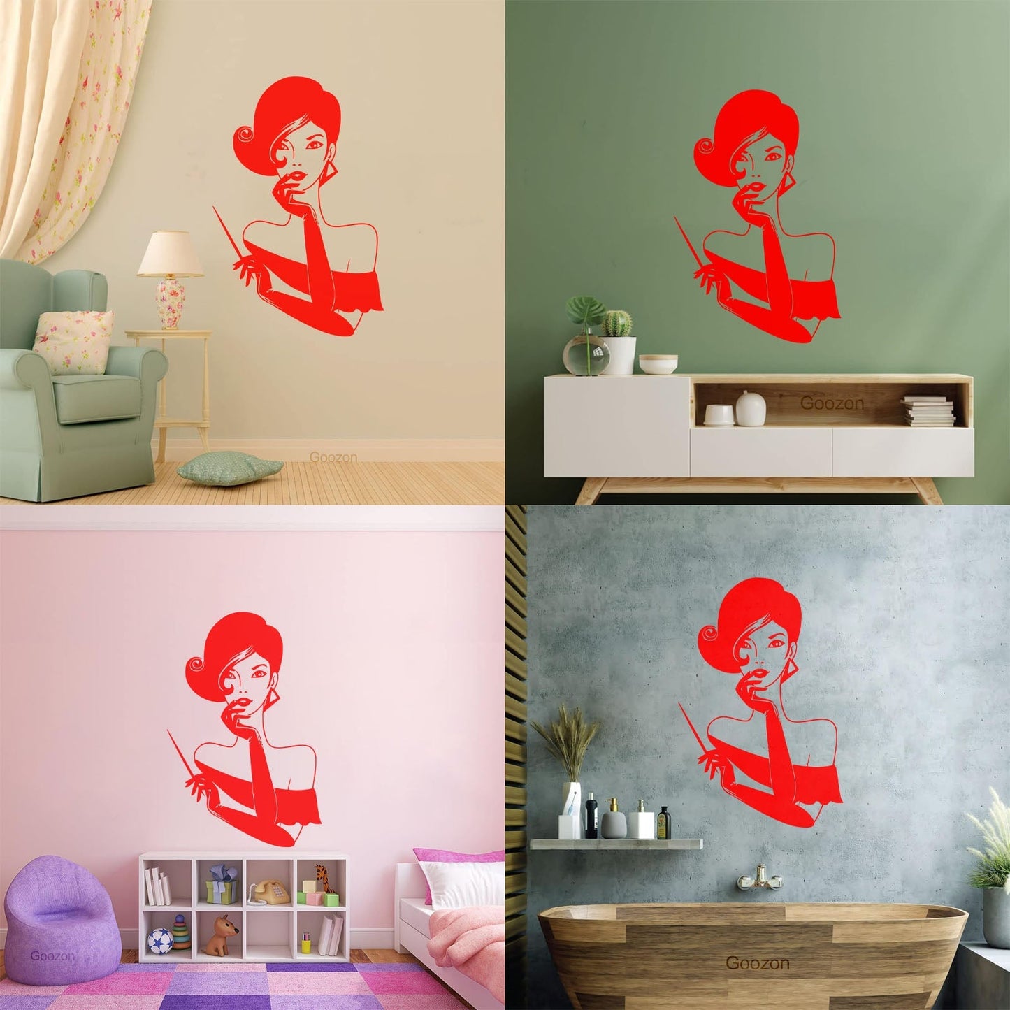 Elegant Lady Retro Woman Female Face Wall Vinyl Sticker Decor Easy Installation