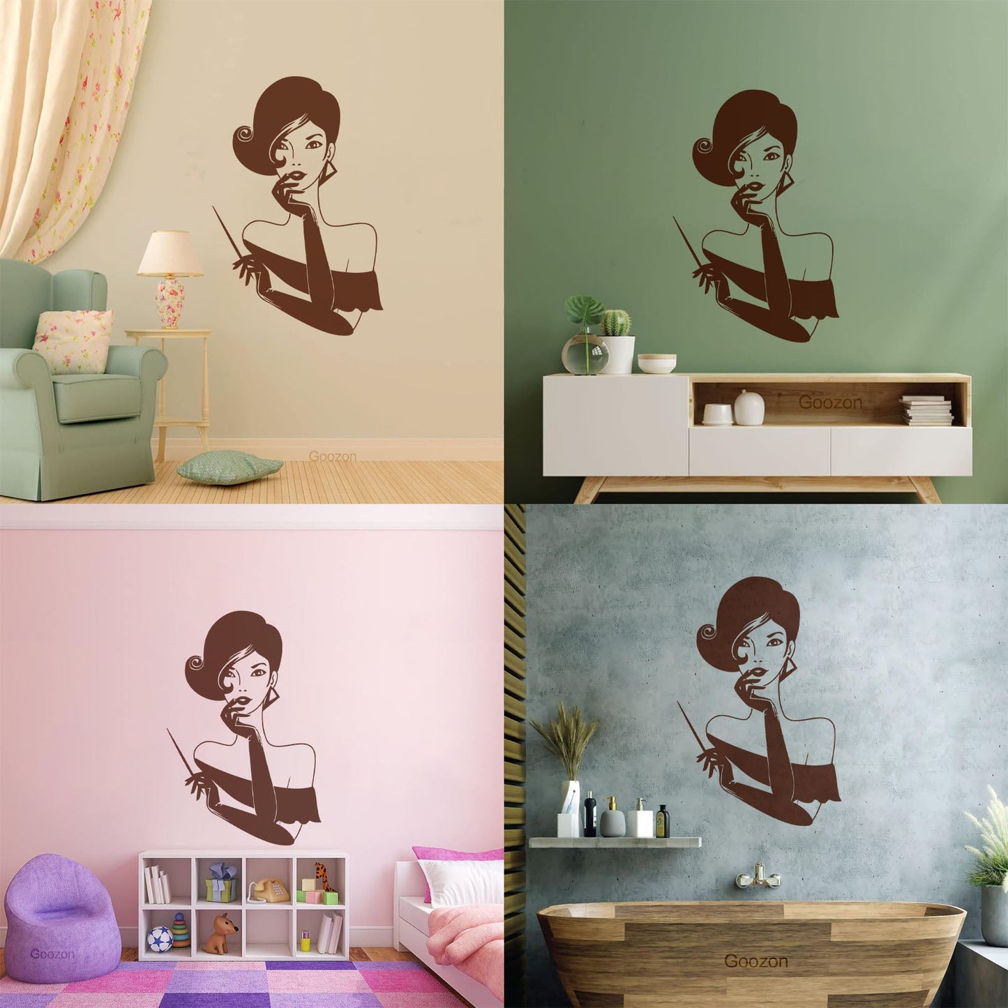 Elegant Lady Retro Woman Female Face Wall Vinyl Sticker Decor Easy Installation