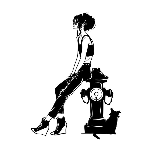 Lettering Decals Fashion Girl With Cat Sketch Drawing Can Modify And Add Information