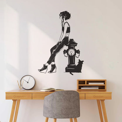 Lettering Decals Fashion Girl With Cat Sketch Drawing Can Modify And Add Information