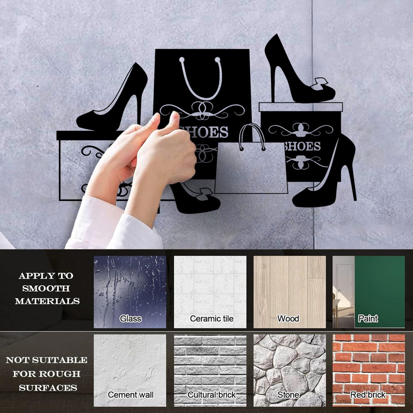 Wall Stickers Paster Paper Fashion Shoes Stiletto Store Shopping Self Adhesive