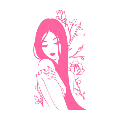 Vinyl Wall Stickers Flower Rose Beautiful Japanese Girl Spa Art Decoration