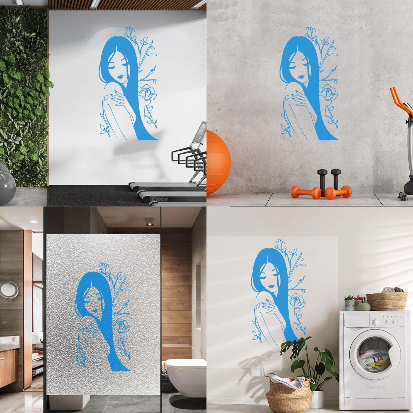Vinyl Wall Stickers Flower Rose Beautiful Japanese Girl Spa Art Decoration