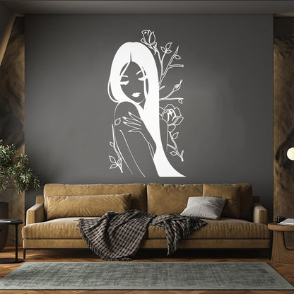 Vinyl Wall Stickers Flower Rose Beautiful Japanese Girl Spa Art Decoration