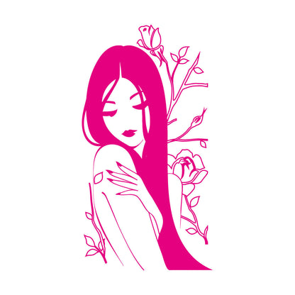 Vinyl Wall Stickers Flower Rose Beautiful Japanese Girl Spa Art Decoration